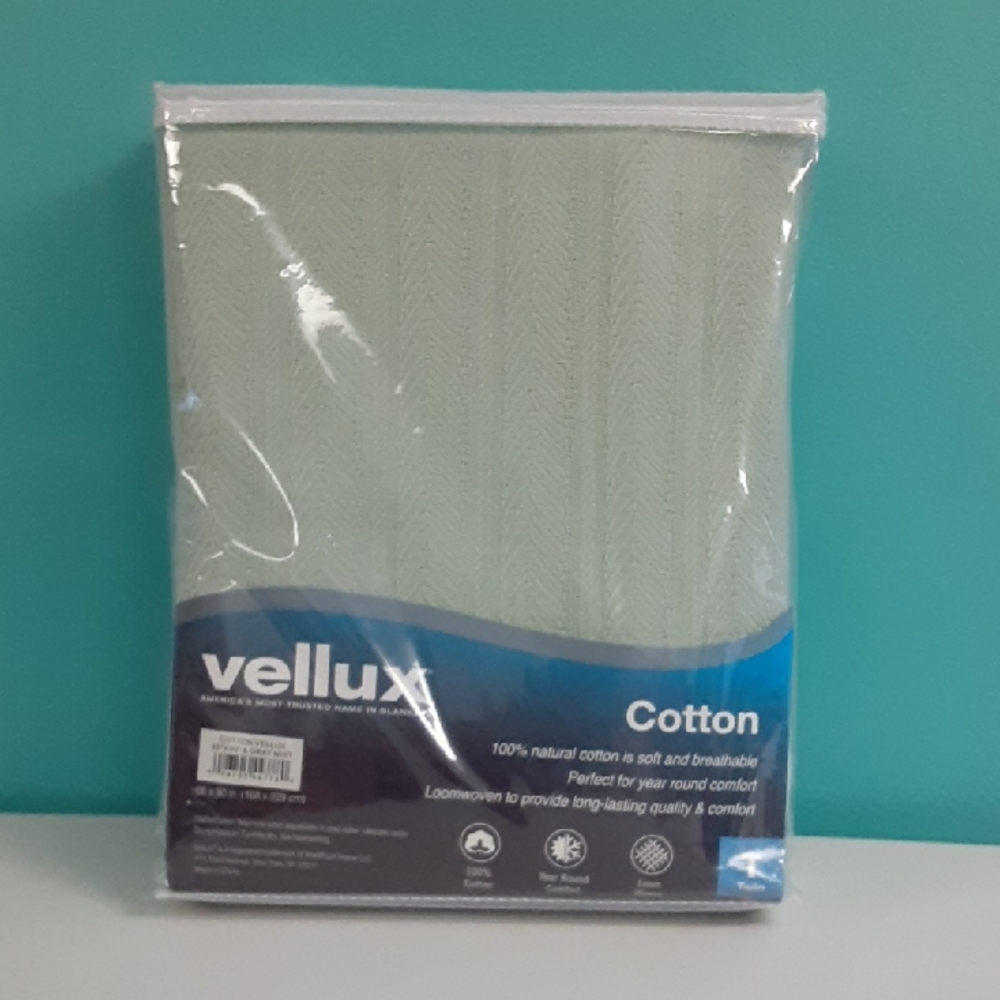 Vellux, Cotton Blanket, Twin, Greenish Grey, Woven Texture